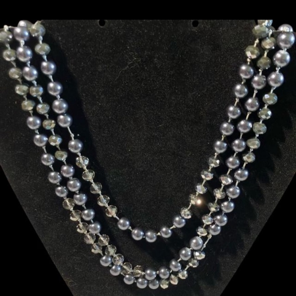 Dark Gray Faceted AB Coated Glass Beads and Faux Pearls